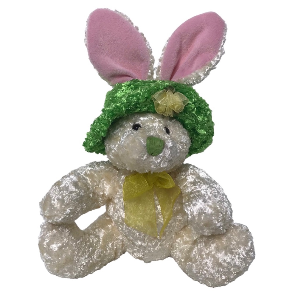Vintage DanDee Easter Bunny Rabbit Plush Ears Bonnet Hat Silky Stuffed Animal